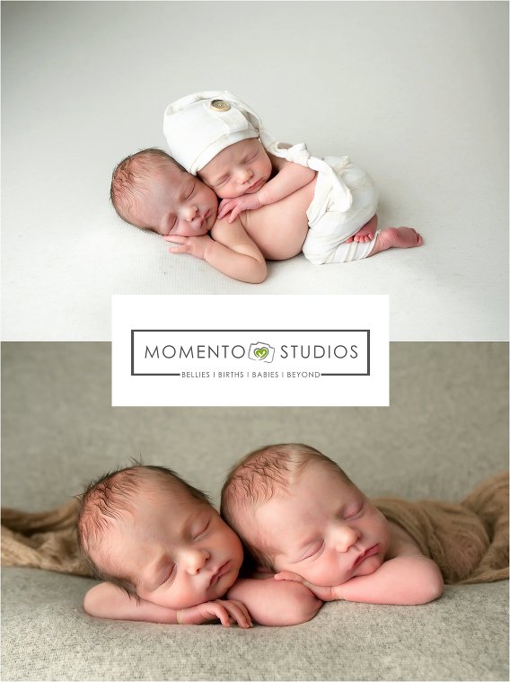 newborn twin boys neutral colors posed twins sleep hat pants mohair lizzy mcmillan momento studios